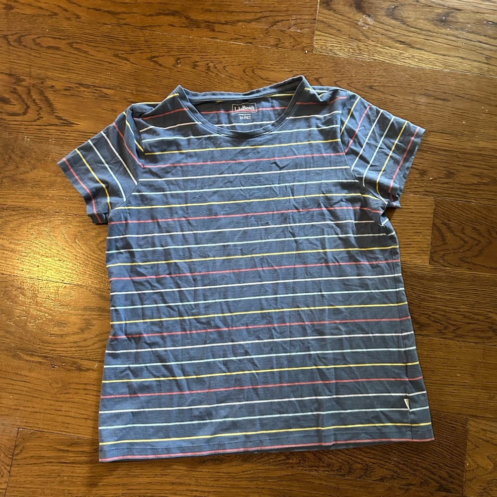 L.L. Bean Women's Short Sleeve Tee - Blue with Multicolor Stripes